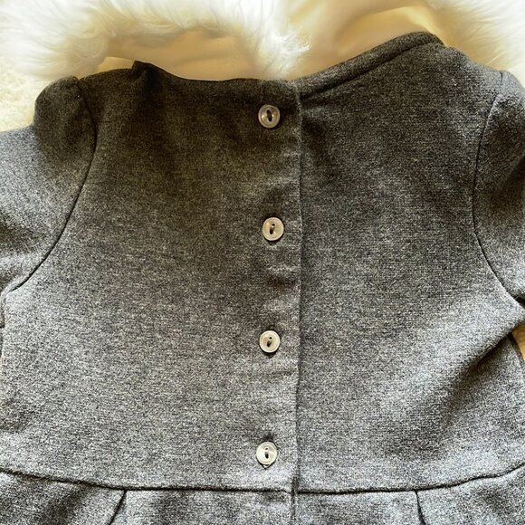 Janie and Jack Dress Festive Fox Dark Gray Charcoal Faux Fur Collar Bow Size 2T - Picture 4 of 9